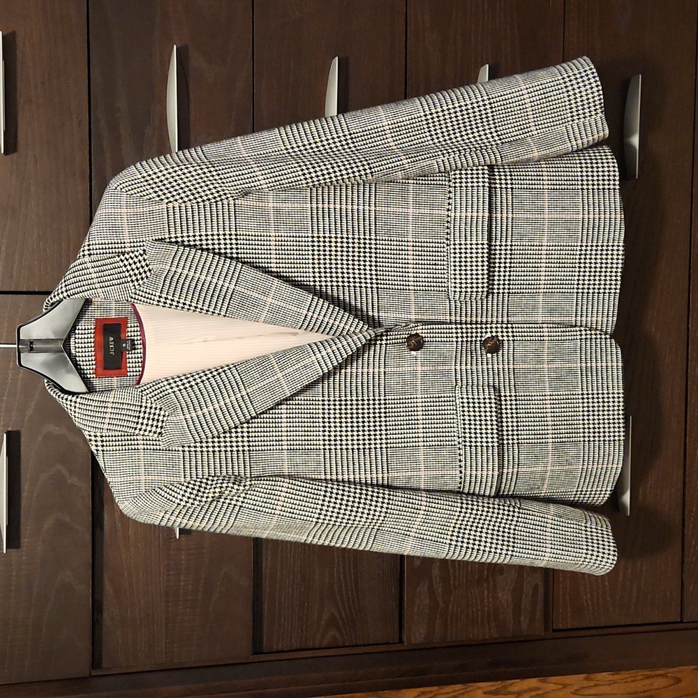 J. Crew plaid blazer with a touch of pink
